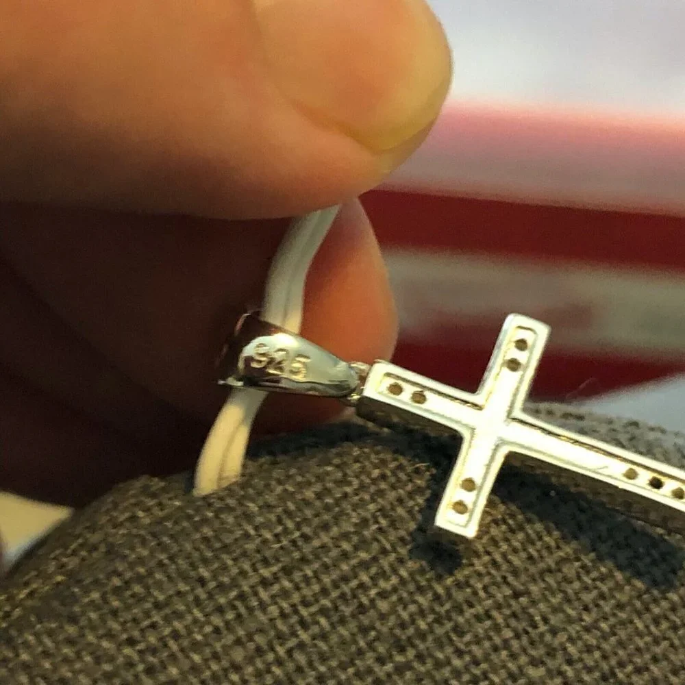 925 Sterling Silver White Zirconia Chain Pendant Cross 1